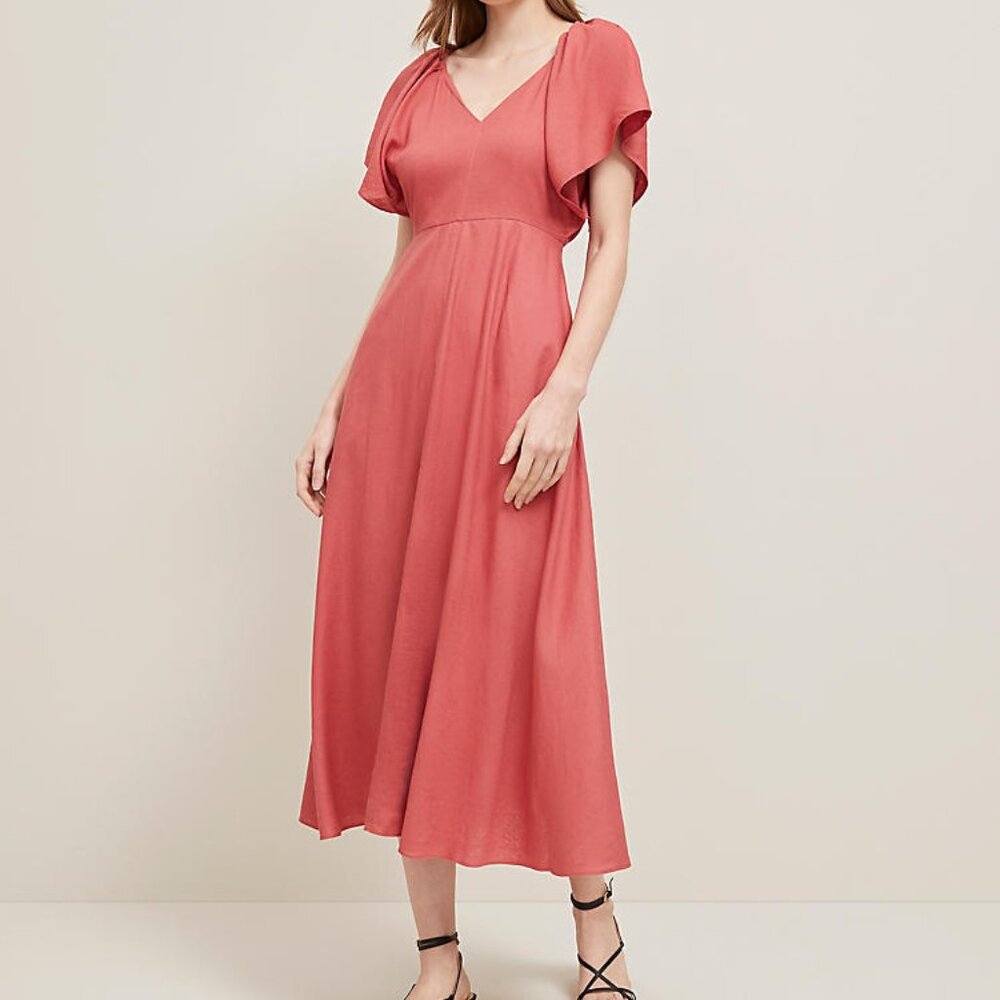 Ann Taylor Linen Blend Flutter Flare Dress